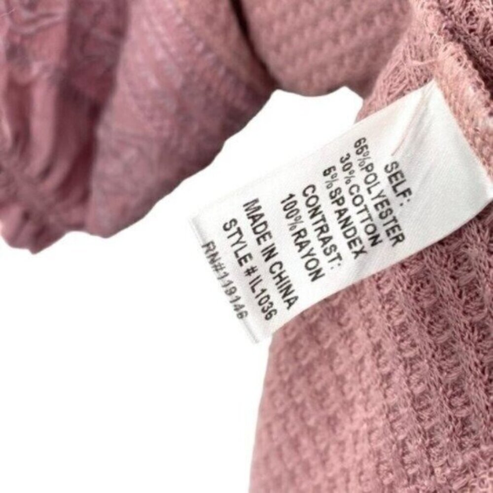 In Loom Waffle Knit Top Mauve Embroidered Puff Sleeve - Picture 9 of 9